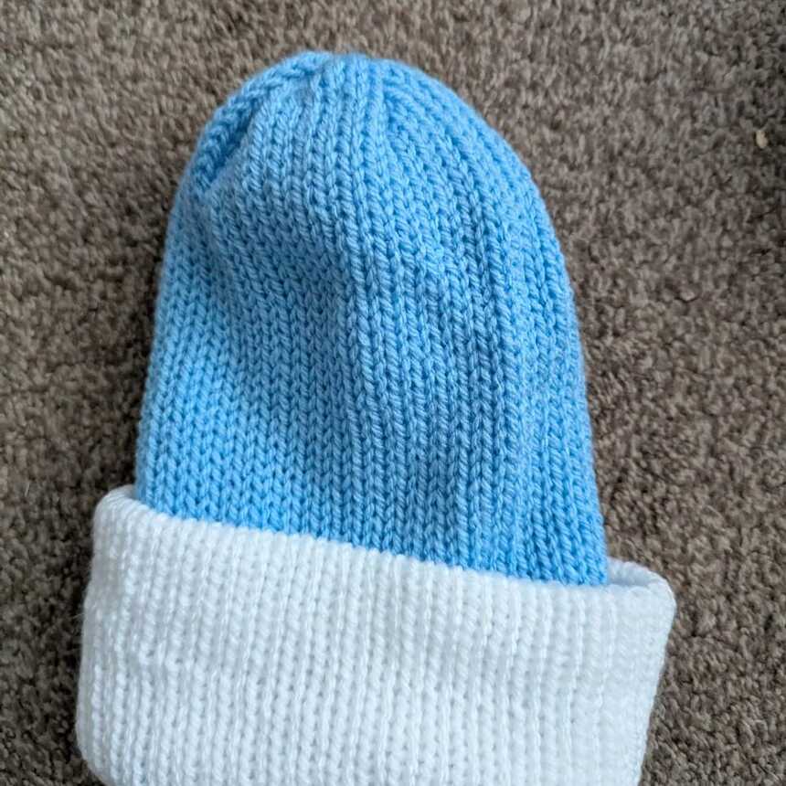 Blue & White handmade beanie